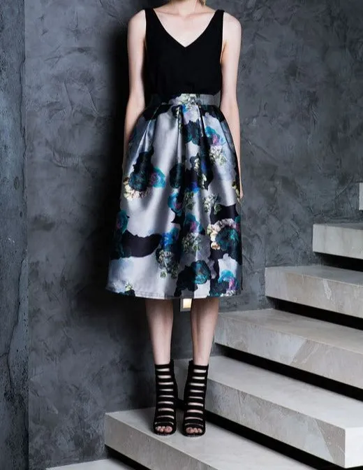Asilio High Waisted Full Floral Garden Party Tea Skirt