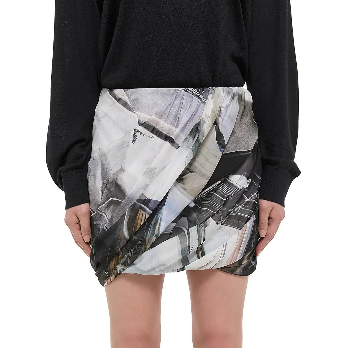 Helmut Lang Womens Lambskin Leather Belted Pleated Skirt