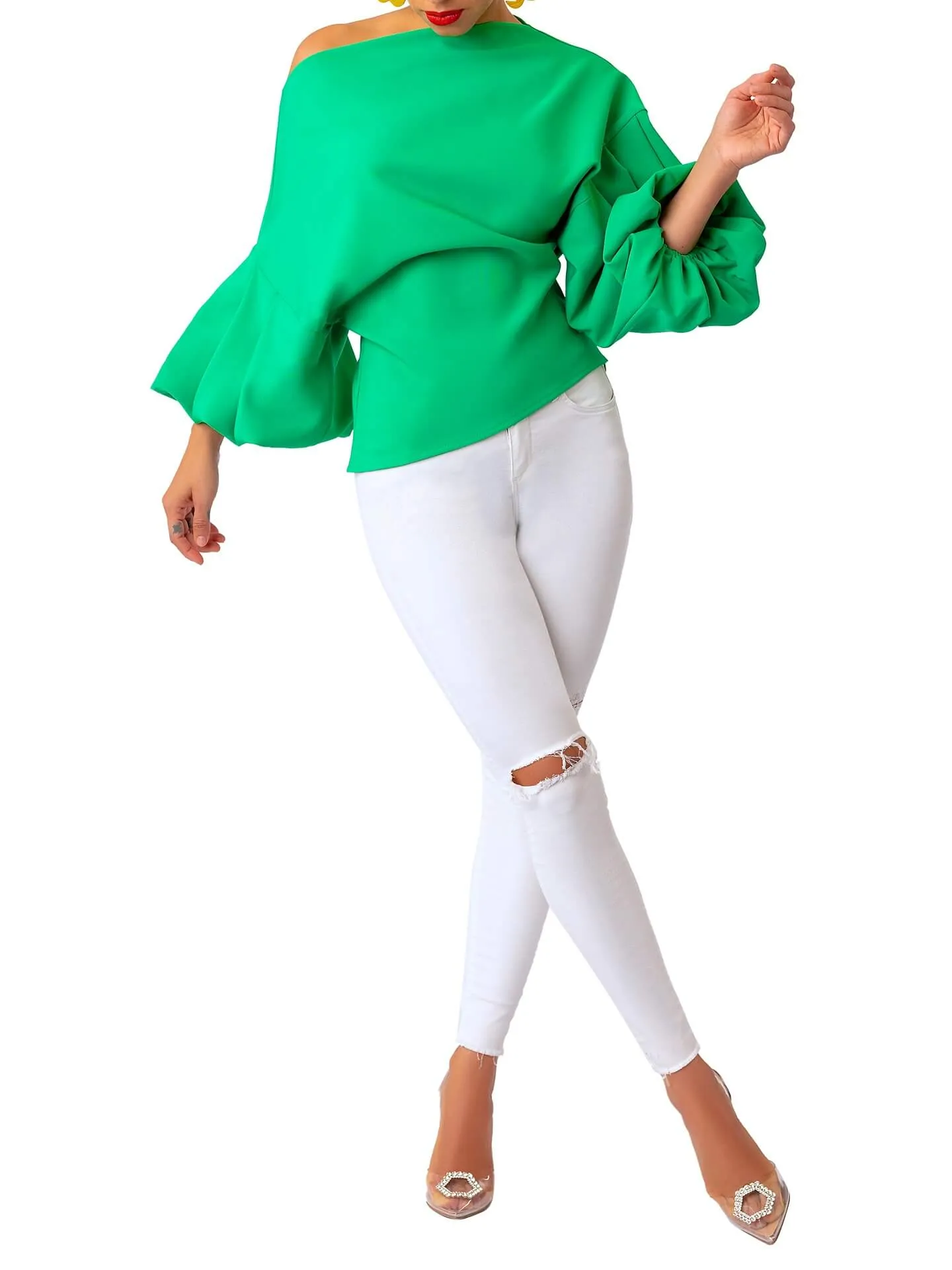 “Kóre” Jade Billow Sleeve Top
