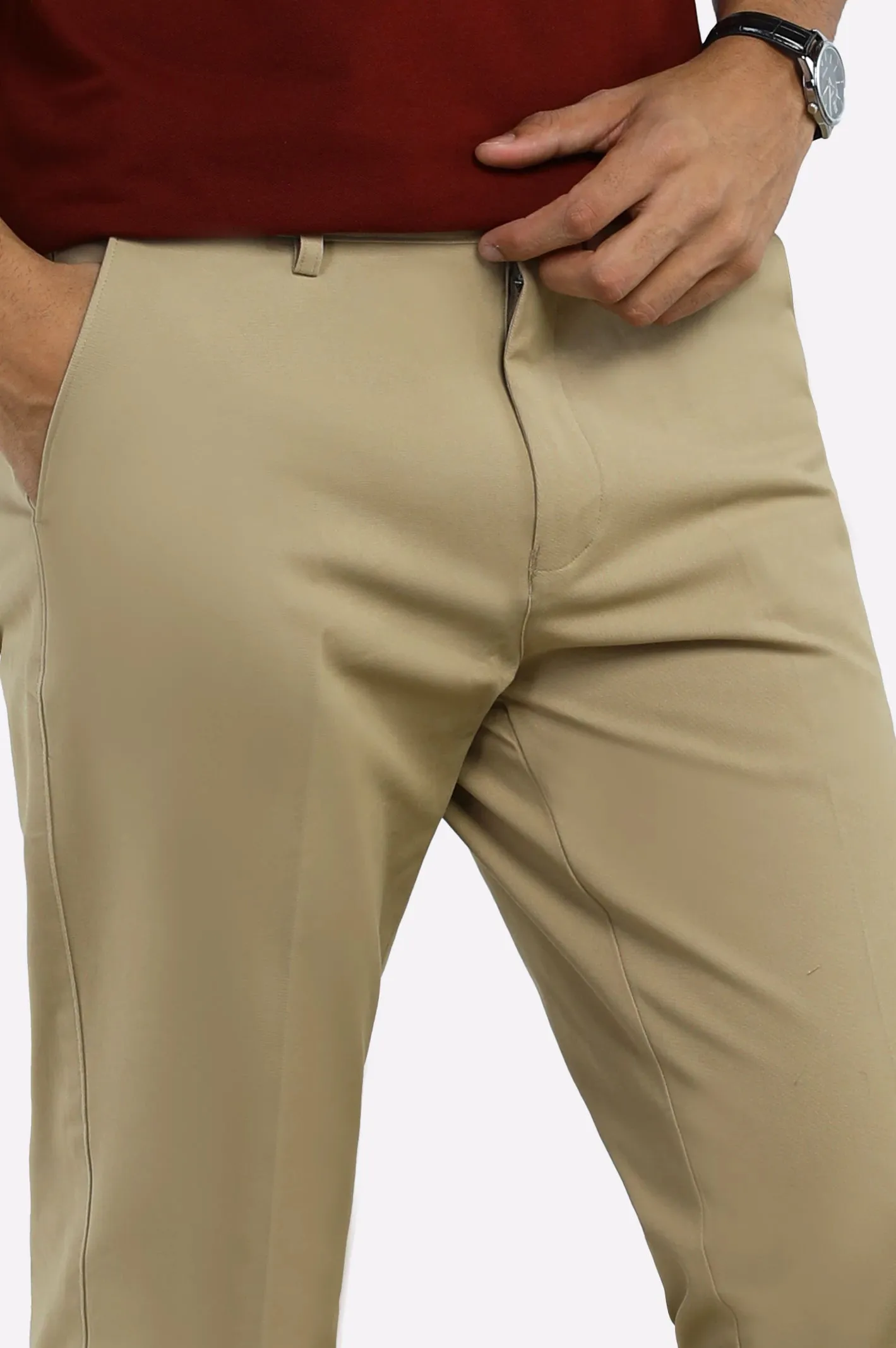 Light Khaki Regular Fit Cotton Trouser
