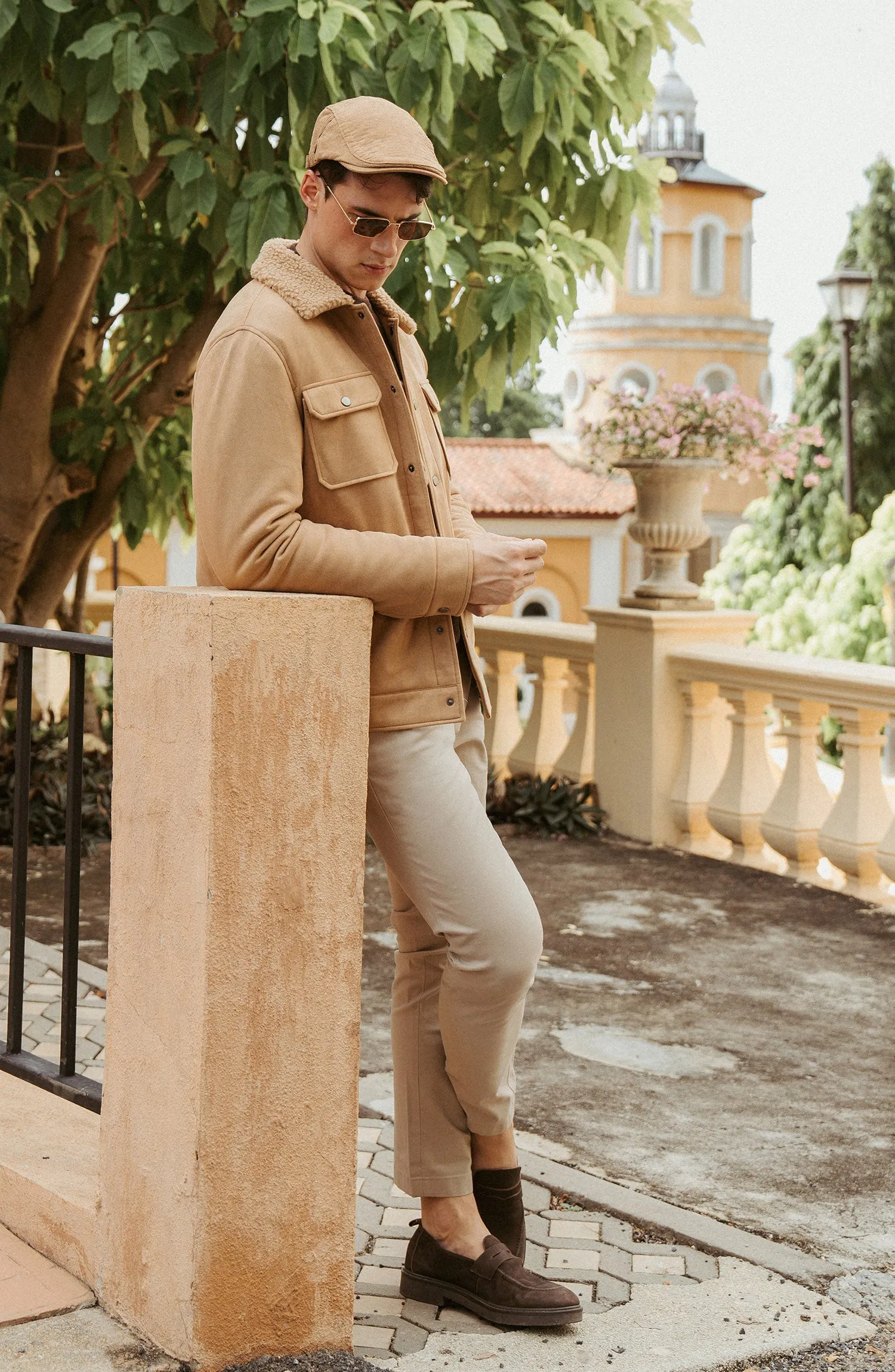 SHERPA-COLLARED SUEDE JACKET