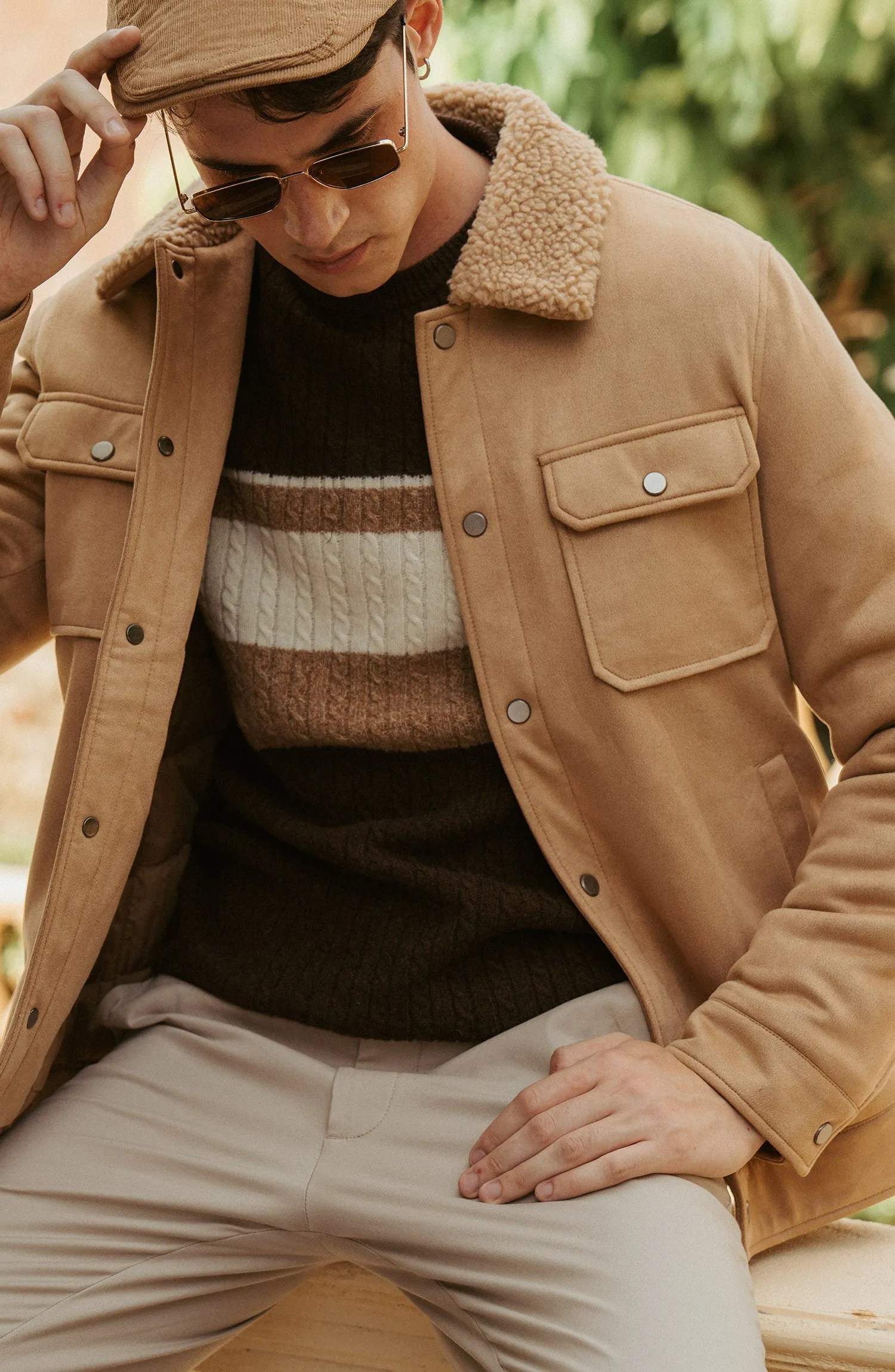 SHERPA-COLLARED SUEDE JACKET