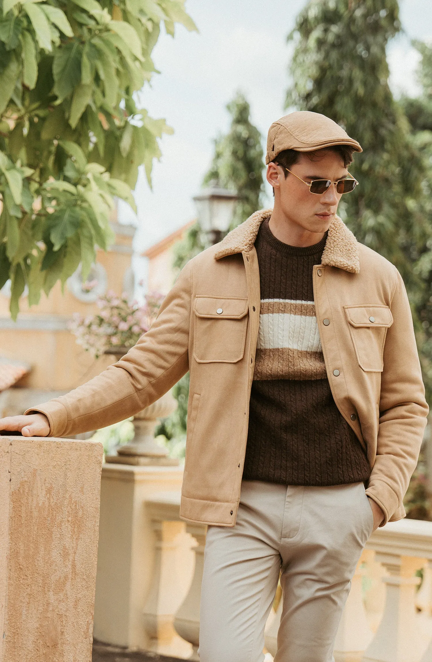SHERPA-COLLARED SUEDE JACKET