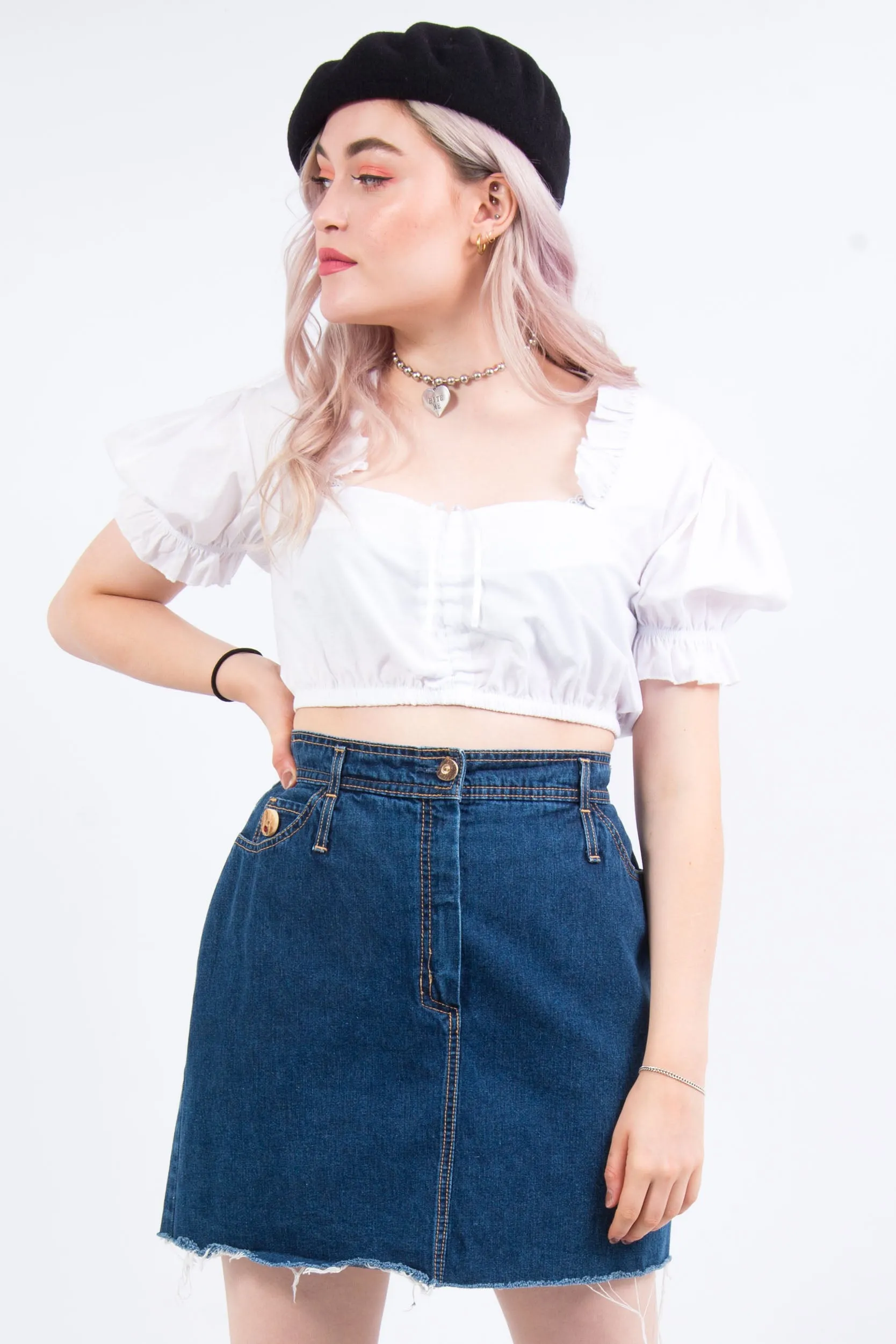Vintage 90's Blue Denim Pencil Skirt