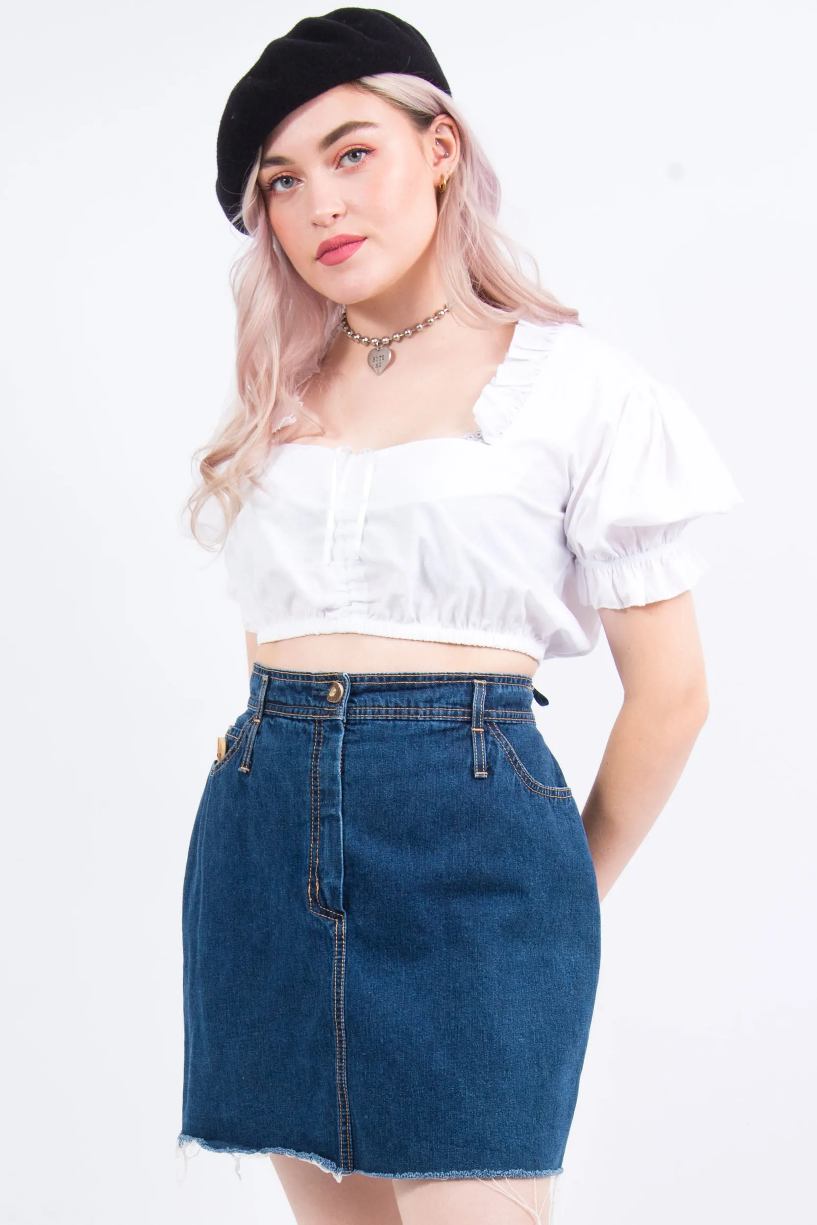 Vintage 90's Blue Denim Pencil Skirt